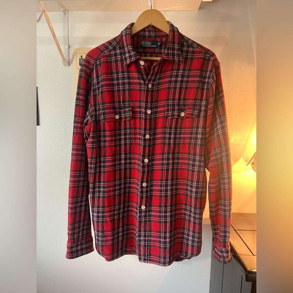 Vintage Polo Ralph Lauren Red Green Plaid Flannel XL Shirt Cotton